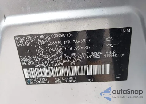 2015 Toyota Rav4 Le from USA, damaged, VIN JTMZFREV5FD048609